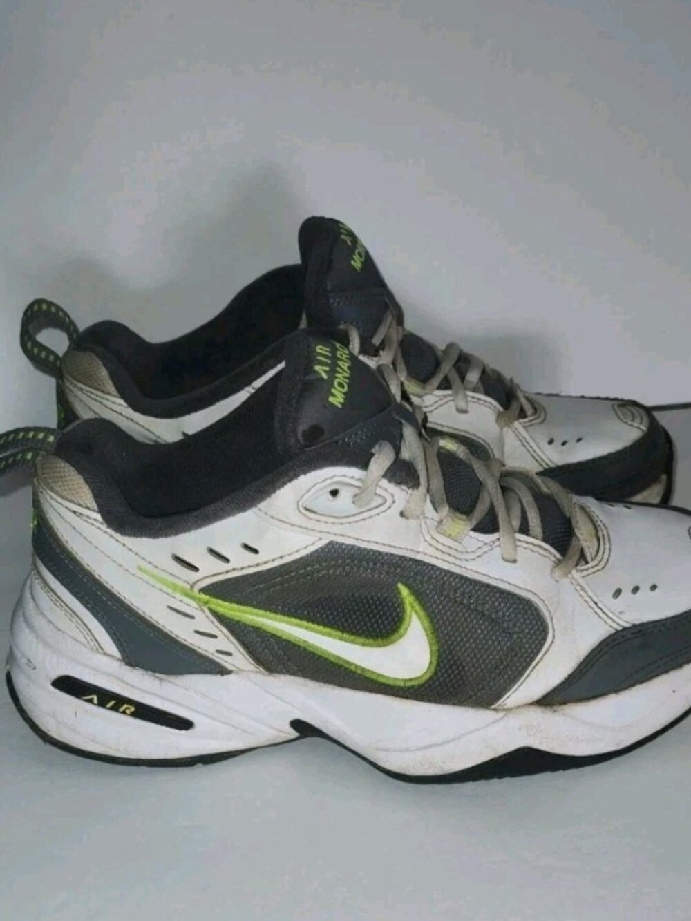 Nike Men Air Monarch IV White Gray Green Athletic Shoes 415445-100 Size 7